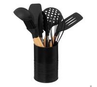 Five Simply Smart - Lot de 7 ustensiles manche bois avec pot - Noir