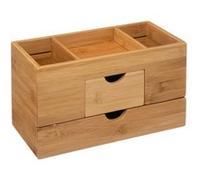 Organiseur de salle de bain Rangement maquillage 2 tiroirs en Bambou Marron