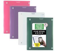 Five Star Lot de 4 dossiers à 2 poches avec attaches à griffes, couverture personnalisable, plastique, blanc, violet améthyste, jaune récolte, bleu marée (340220B-ECM)