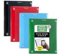 Five Star Lot de 4 dossiers à 2 poches avec fermetures à griffes, couverture personnalisable, plastique, noir, bleu pacifique, rouge feu, vert forêt (340220A-ECM)