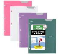 Five Star Lot de 4 dossiers à 2 poches, dossiers en plastique avec languettes restées, pour classeur à 3 anneaux, peut contenir du papier de 21,6 x 28 cm, étiquette inscriptible, bleu marée, blanc,