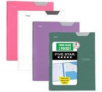 Five Star Lot de 4 dossiers à 2 poches, dossiers en plastique avec onglets stables et attaches à griffes, peut contenir du papier de 21,6 x 28 cm, étiquette inscriptible, bleu marée, blanc, violet