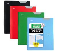 Five Star Lot de 4 dossiers à 2 poches, dossiers en plastique avec onglets stables et attaches à griffes, peut contenir du papier de 21,6 x 28 cm, noir, rouge feu, vert forêt, bleu pacifique (38048)