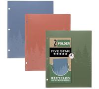 Five Star Lot de 4 dossiers à 2 poches, en plastique recy vec languettes restées en place et fermetures à griffes, pour classeur à 3 anneaux, peut contenir du papier de 28 x 21,6 cm, étiquette