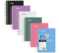 Five Star Lot de 6 cahiers à spirale, papier ligné Fat Lil' de poche, 8,9 x 14,9 cm, petit, 200 feuilles, violet, orange, vert, bleu, gris, noir (38027)