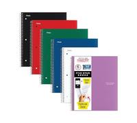 Five Star MEA38052 Lot de 6 cahiers à 1 sujet, 21,6 x 27,9 cm, lignés pour études, 100 feuilles, couleurs assorties