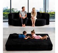 FIVIXIL Canapé Compressé sans Os, Modulable, Canapé Compressé, Lit, Mousse à Mémoire, Emballage Sous Vide, Housse Tissu Amovible, Inclus 2 Coussins de Jeté, Noir: 200 x 100 cm
