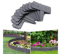 FIVMEN Bordure de pelouse en plastique - 7,5 m - En forme de T - Avec piquet de sol et boucle - Flexible - Peut être coupé - Gris foncé - 30 pièces, 25 x 23 cm