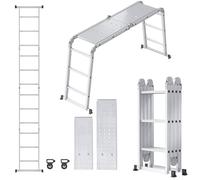 FIVMEN Échelle multifonction 6 en 1 - Échelle télescopique avec 2 plateformes de travail et 2 roulettes - Escabeau domestique - En aluminium - 4 x 4