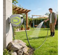 FIVMEN Enrouleur de tuyau d'eau 28+2 m avec support pivotant à 180° et 10 modes de pulvérisation, enrouleur de tuyau pour montage mural, boîte à tuyau avec enroulement automatique pour le jardin, la p