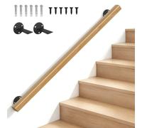 FIVMEN Main courante en bois de hêtre - 100 cm - Avec support mural et vis | Rampe d'escalier intérieure antidérapante en une seule pièce naturelle pour salon, café, bibliothèque