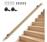FIVMEN Main courante en bois de hêtre 200 cm avec support mural et vis | Rampe d'escalier intérieure antidérapante en une seule pièce naturelle pour salon, café, bibliothèque