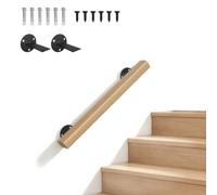 FIVMEN Main courante en bois de hêtre 80 cm avec support mural et vis | Rampe d'escalier intérieure antidérapante en une seule pièce naturelle pour salon, café, bibliothèque