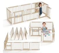 FIVMEN Parc pliable pour bébé - 143,5 x 143,5 x 61 cm - Avec porte - En bois stable - Forme réglable - Parc pour bébé - Pour salon, chambre d'amis, crèche