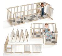 FIVMEN Parc pliable pour bébé - 143,5 x 143,5 x 61 cm - Avec tapis de porte - En bois stable - Forme réglable - Parc pour bébé - Pour salon, chambre d'amis, crèche