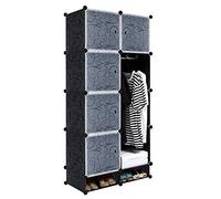 FIVMEN Penderie Noire Armoire Chambre Modulable avec 8 Cube Armoire de Rangement Système d'étagères Enfichables DIY Étagère de Rangement en Plastique avec Porte