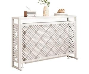 Fixation Radiateur Fonte avec Étagère Supérieure et Motif Ajouré | Sans Percer, Pieds Réglables, Protection Contre Les Brûlures, Cache-radiateur et Habillage de Tuyauterie(White,160cm/63in)