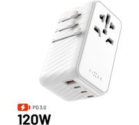 FIXE Voyager Travel GaN PD 120W pour EU UK et USA/AUS avec 3xUSB-C et 1xUSB blanc