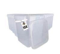 FixedByU Lot de 10 seaux couvercle - 10 l - Transparent - Rectangulaire - En plastique alimentaire,hermétique et stable - Seau vide poignée et couvercle - Pour aliments,chimie,peinture,lessive en
