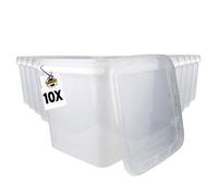 FixedByU Lot de 10 seaux couvercle - 9 l - Transparent - Rectangulaire - En plastique alimentaire - Hermétique et stable - Seau vide poignée et couvercle - Pour aliments, chimie, mur, peinture,
