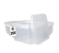 FixedByU Lot de 20 seaux avec couvercle 3 l Transparents Rectangulaires | En plastique Alimentaire, hermétique et stable | Avec poignée, adapté pour aliments, produits chimiques, poudres de lavage