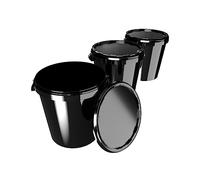 FIXEDBYU Lot de 3 seaux avec couvercle - 30 l - Fabriqué en Allemagne - Stable, hermétique - Poubelle de stockage pour aliments, bureau, chambre d'enfant, ménage, atelier et gastronomie - Noir