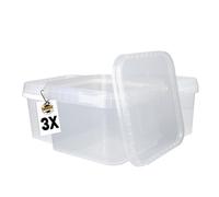 FixedByU Lot de 3 seaux de rangement avec couvercle 3 l transparents rectangulaires en plastique - Seaux alimentaires hermétiques et stables - Seaux vides avec poignée et couvercle, adaptés pour les