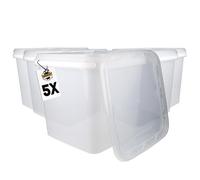 FixedByU Lot de 5 seaux avec couvercle, 9 l, transparent, carré, en plastique, alimentaire, hermétique et stable, avec poignée, adapté pour les aliments, les produits chimiques, la lessive en poudre