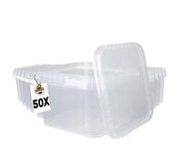 FixedByU Lot de 50 seaux couvercle - 3 l - Transparent - Rectangulaire - En plastique alimentaire - Hermétique et stable - Seau vide poignée et couvercle - Pour aliments, chimie, peinture, peinture,
