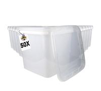 FixedByU Lot de 50 seaux de 9 litres avec couvercle, transparent, carré, en plastique, de qualité alimentaire, hermétiques et stables, avec poignée, adaptés pour les aliments, les produits chimiques