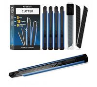 FixedNow 5 x Mini Cutter Professionnel 9mm avec 15 Lames incluses | Petit Cutter Rétractable de Précision avec manche en gomme - Fonction snap-off, acier au carbone japonais ultra affûté