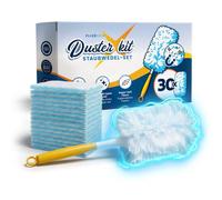 FixedNow Lot de 30 Recharges Plumeau XXL Compatible avec Swiffer Duster | Kit Starter Plumeau avec Manche & Poignée - Lingettes de Recharge Attrape-Poussière pour Maison & Voiture