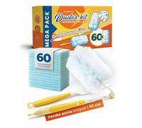 FixedNow Lot de 60 Recharges Plumeau XXXL compatibles avec Swiffer Duster | Kit Starter Plumeau avec Manche télescopique 97cm & Poignée - Lingettes de Recharge Attrape-Poussière pour Maison & Voiture