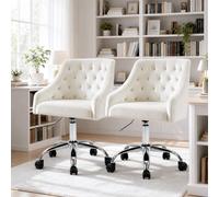 Fiximaster Lot de 2 chaises de bureau pivotantes en velours réglables en | Modern Glam Lot de 2 chaises en velours blanc, pieds en métal argenté, réglables en hauteur, roulettes à 360°
