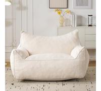 Fiximaster Pouf en Velours côtelé avec Dossier, Pouf pour Adulte avec Rembourrage, Grand Pouf en Fourrure synthétique, Fauteuil Confortable avec Mousse Haute densité, Chambre, Salon, Crème