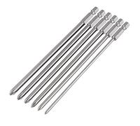 Fixinus 6 pièces Ensemble de bits de tournevis à tête Phillips magnétiques longues en acier S2 de 1/4 pouce, outil pour tournevis manuels électriques PH1 PH2 - 150 mm