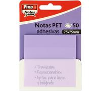 Fixo Notes adhésives transparentes 50 notes adhésives 75 x 75 mm Couleur lavande pastel En plastique réutilisable et imperméable Idéal comme matériel scolaire
