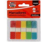 Fixo Notes | Marqueurs adhésifs transparents | 5 couleurs à pois | Distributeur | 12 x 24 mm | Blocs de 20 feuilles | Indices en plastique translucide | repositionnable | Résistant à l'eau