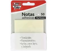 Fixo Notes | Notes adhésives transparentes | 50 notes 75 x 75 mm | Plastique | Couleur blanc translucide | Réutilisables et imperméables | Parfait pour les livres scolaires et les documents de bureau