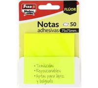 Fixo Notes | Notes adhésives transparentes | 50 notes 75 x 75 mm | Plastique | Jaune fluo | Réutilisables et imperméables | Parfait pour les livres scolaires et les documents de bureau
