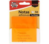 Fixo Notes | Notes adhésives transparentes | 50 notes 75 x 75 mm | Plastique | Orange fluo | Réutilisables et imperméables | Parfait pour les livres scolaires et les documents de bureau