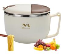 FIYSON Bol Ramen Instantanées,Bol à Nouilles Acier Inoxydable,Double Isolé Scellé Boîte à Lunch avec Couvercle et Cuillère Pliante,Bol à soupe,bols à pâtes,bols à dessert,bol à salade (Beige,1200ml)