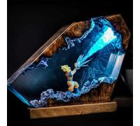 FIYSON Lampe de nuit 3D Dragon Ball en résine époxy, figurines en résine de Son Goku avec socle en bois, lampe de table avec câble USB et 16 couleurs, lampe de nuit LED multicolore à télécommande