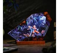 FIYSON Lampe de nuit 3D Dragon Ball en résine époxy, figurines en résine de Son Goku avec socle en bois, lampe de table avec câble USB et 16 couleurs, lampe de nuit LED multicolore à télécommande