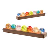 FIYSON Lampe de Nuit Boule de Cristal 3D, Boule en Verre de 40 mm USB, Lot de 7 Lampes LED Astronomiques Étoilées Colorées, avec Base en Bois, Boule pour Photographie Cadeau pour Chambre d'Enfants
