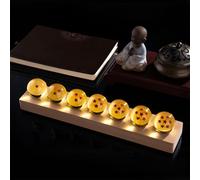 FIYSON Lot de 7 boules Dragon Ball, boules Dragon Ball de 1 à 7 étoiles, lampe de nuit en cristal 3D, boule en verre de 40 mm USB, avec base en bois, lampe LED Dragon Ball Z pour fans d'anime