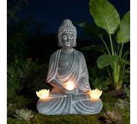 FIYSON Statue de Bouddha solaire de jardin, figurine de Bouddha en méditation, décoration avec lumières LED lotus, statue de Bouddha zen pour l'extérieur, résistante aux intempéries, lampes solaires