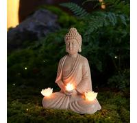 FIYSON Statue de Bouddha solaire de jardin, figurine de Bouddha en méditation, décoration avec lumières LED lotus, statue de Bouddha zen pour l'extérieur, résistante aux intempéries, lampes solaires