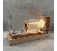 FIYSON Veilleuse 3D Dragon Ball en résine époxy, 19 cm, grande figurine ornementale Son Goku avec socle en bois, lampe de chevet avec câble USB et télécommande 16 couleurs, lampe de nuit multicolore