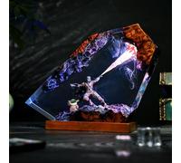FIYSON Veilleuse 3D océan en résine époxy-Figurines Modèles de produits dérivés de films-avec base en bois - Lampe de chevet avec câble USB et télécommande 16 couleurs - Lampe de nuit LED multicolore